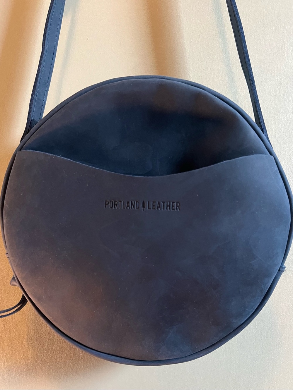 Portland Leather Navy Round Crossbody Bag